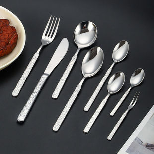 304不锈钢档西餐刀叉勺酒店餐厅石头纹牛排刀餐叉餐勺甜品勺子