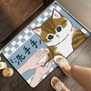 卡通猫咪硅藻泥地垫卫生间浴室吸水速干门垫家用厕所门口防滑