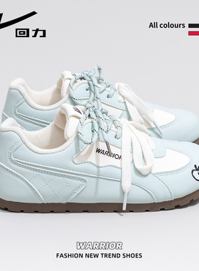 回力小白鞋女2025冬季新款蓝色薄底德训鞋女原创可爱皮面泡芙鞋55