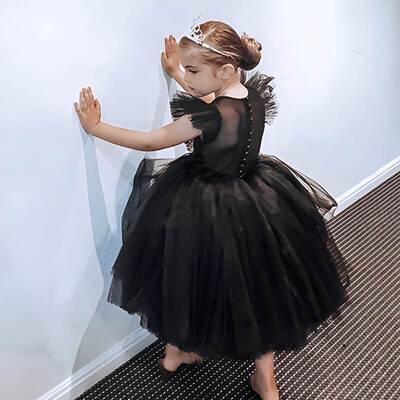 美剧亚当斯一家星期三cos服Wednesday黑色连衣裙纱裙女童演出礼服