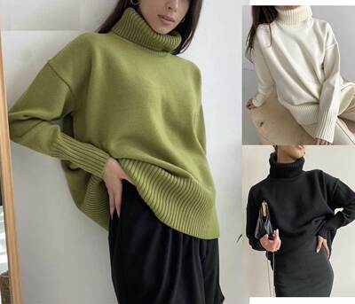 women's knitted pullover turtleneck loose casual sweater