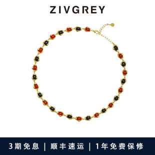 豆同款 豆 ZIVGREY复古天然黑红玛瑙项链轻奢中古小众设计颈链