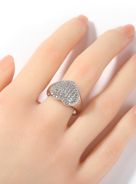 A镶AA锆石情侣戒指欧美爱心形状小众个性戒指镶钻指环