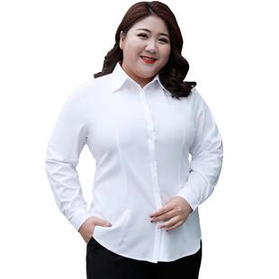 特大码女性工作服白色衬衫长袖装宽松商务正装上衣加肥职业工装衫