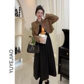 秋装 高级感气质皮衣夹克外套赫本裙子两件套 套装 女2023年新款 时尚