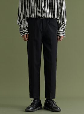 秋冬款加厚西裤男哈伦直筒九分商务休闲韩版潮流百搭日系坠感裤子