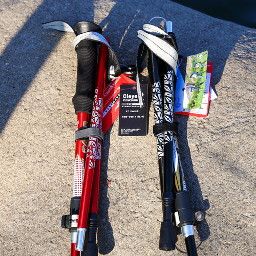 户外超轻超短折叠收纳登山杖伸缩直柄外锁手杖徒T步爬山装备拐杖