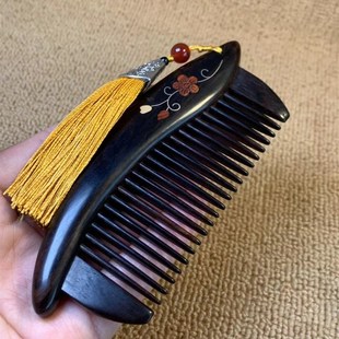 梳子黑檀木按摩梳子防静电雕花镶嵌头皮经络梳精品木梳子高端礼品