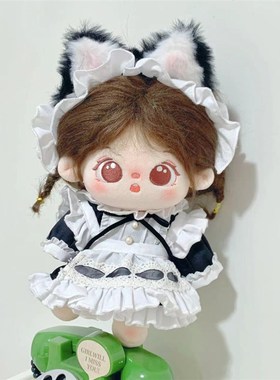 娃衣10cm/20cmo棉花娃娃黑白色猫耳女仆套装玩偶可爱公仔换装衣服