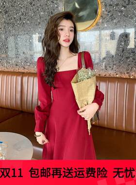 秋季大码红色裙子中长款胖mm显瘦敬酒服订婚胖妹妹梨形身材连衣裙