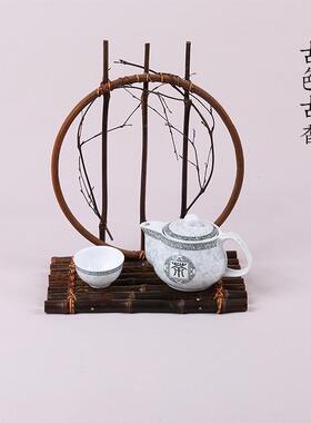 圆镜花器竹编茶台 杯垫壶垫茶道配件 O创意花架摆件竹排垫