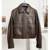 女短款 棕色皮衣新款 2023爆款 机车上衣小个子高级感绵羊皮夹克外套