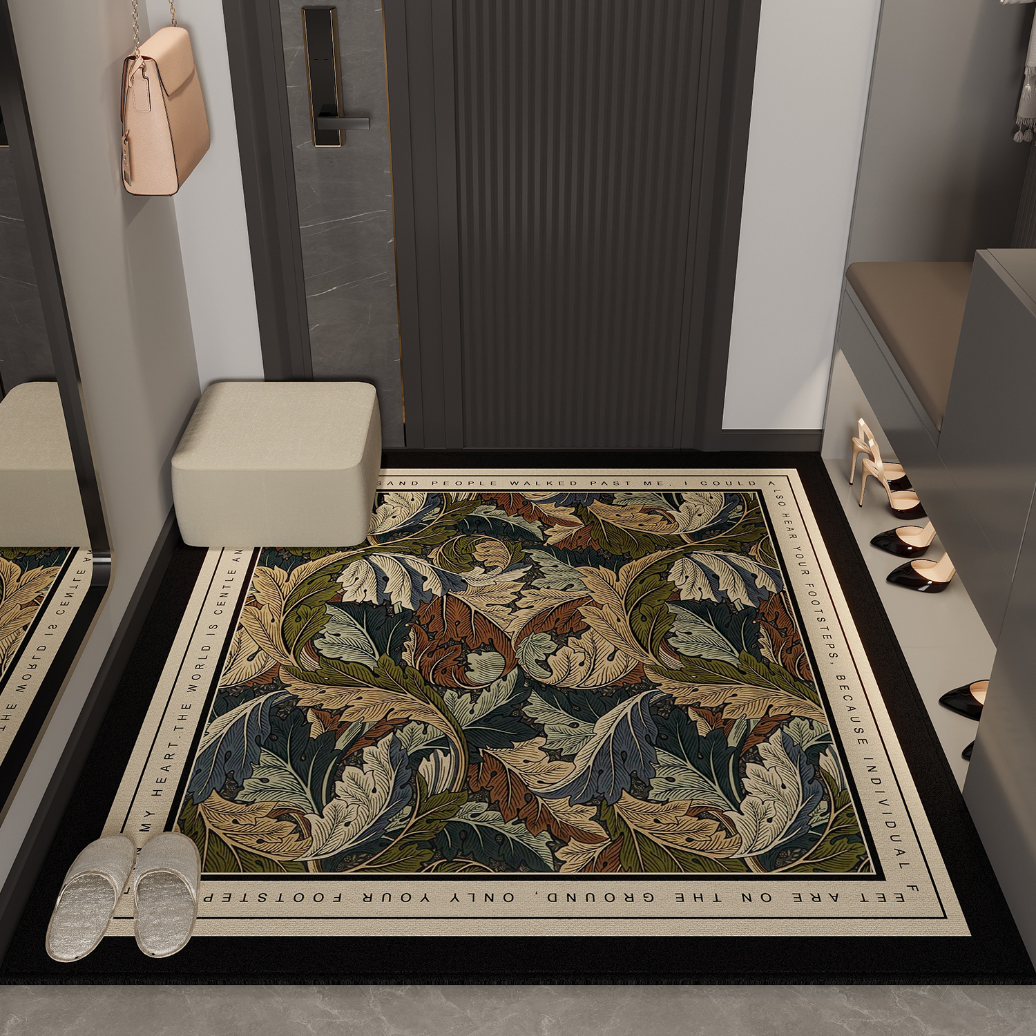 高级定制入户门地垫美式复古玄关脚垫门口地毯家用防滑可剪裁门垫