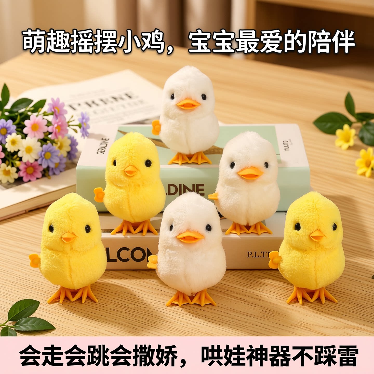 可爱毛绒跳跳小鸡发条玩具仿真小鸡仔儿童小孩益智会动的狗狗玩具