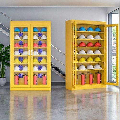 安全帽存放柜双门透明玻璃柜大容量工地仓库专用储物柜厂家直销