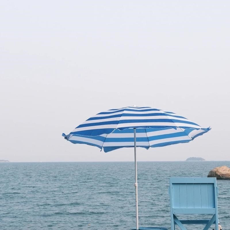 户外露营遮阳伞沙滩钓鱼伞花园庭院蓝白条L流苏伞摆摊加厚大帐篷
