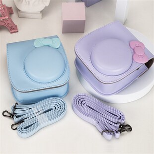 富士拍立得mini12/11/9/8紫色相机包配可爱蝴蝶结配肩带保护套