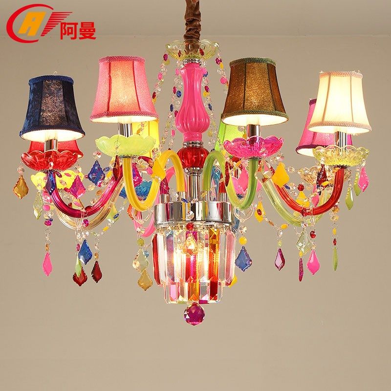 欧式客厅水晶灯创意儿童房女孩卧室led吊灯餐厅KTV漫咖啡彩色灯具,家装灯饰光源,客厅吊灯,淘宝优惠券,粉丝福利购,淘宝优惠卷