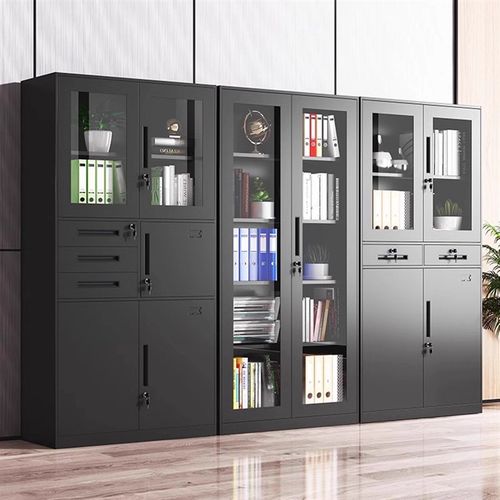 黑色铁皮文件柜办公室财务凭证柜档案柜带锁储物柜加厚收纳柜矮柜