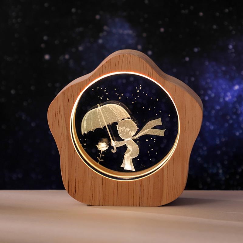 星星灯玫瑰花与猫发光水晶卧室小夜灯生日礼物送女生闺蜜女友实用