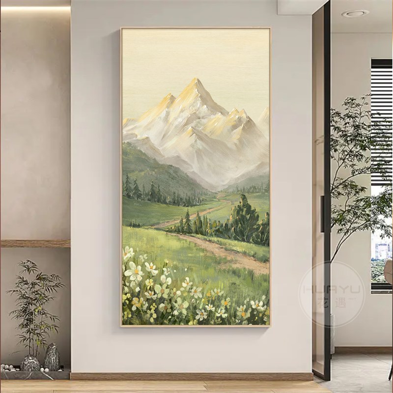 日照金山入户玄关画装饰画风景画现代简约原木风走U廊过道挂画壁