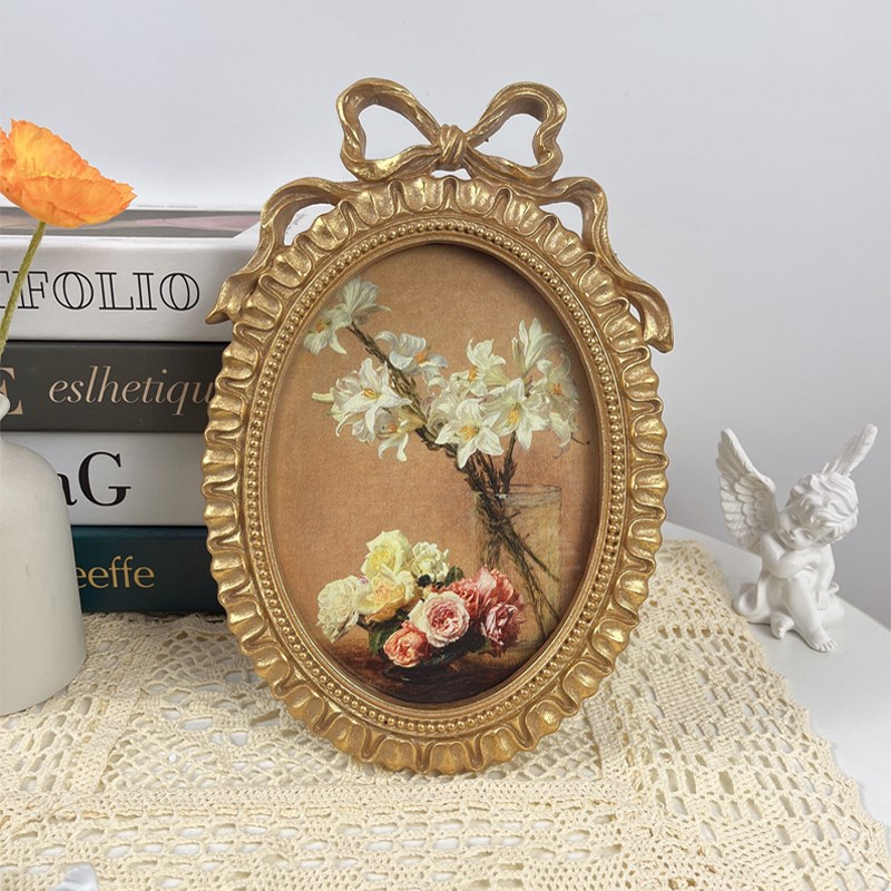 法式复古轻奢相框7寸玻璃树脂雕花椭圆画框客厅摆件油画装饰挂画