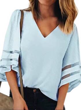 women summer clothes blouse horn sleeve shirt plus size tops