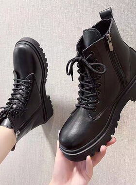 shoes women马丁靴女新品欧美女士英伦风黑色增高短靴外贸