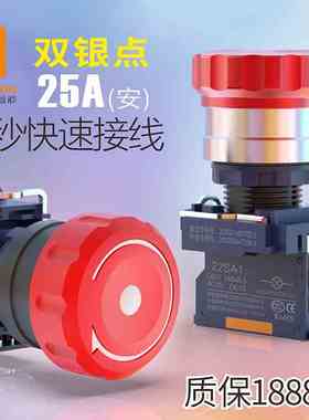 蓝波25A大电流金属紧急停止按钮开关插式塑料带灯红绿色1NO1NC