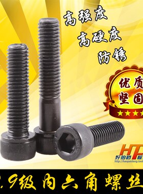 12.9级内六角螺丝 杯头螺丝 黑色合金钢螺栓 螺钉 M6*1*6-100