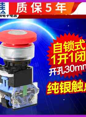 一佳 蘑菇头按钮开关30mm红色 YJ39-LA38-11ZS 一开一闭急停按钮