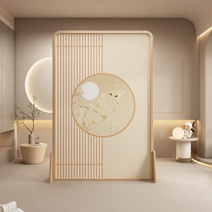 屏风隔断卧室客厅小原木圆座屏居室色餐厅花圆 角实木好月分隔中式