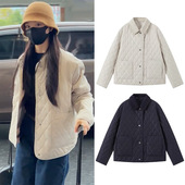 田曦薇同款 杏色高级感绗缝菱格棉服外套女秋冬轻薄休闲风宽松棉衣