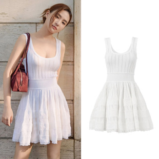 何超莲同款 u领针织背心连衣裙女高级感纯欲收腰气质a字短裙子 法式