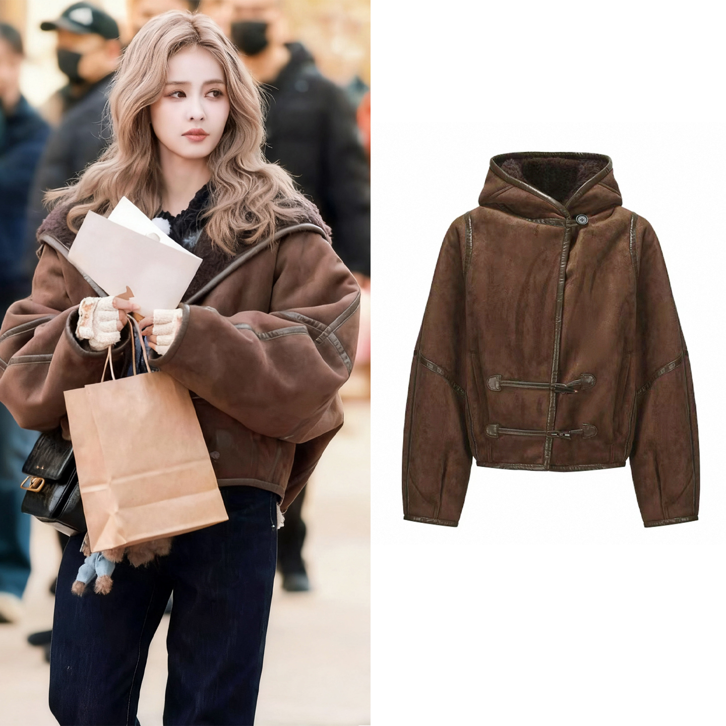 现货/白鹿超好看连帽羊羔毛外套