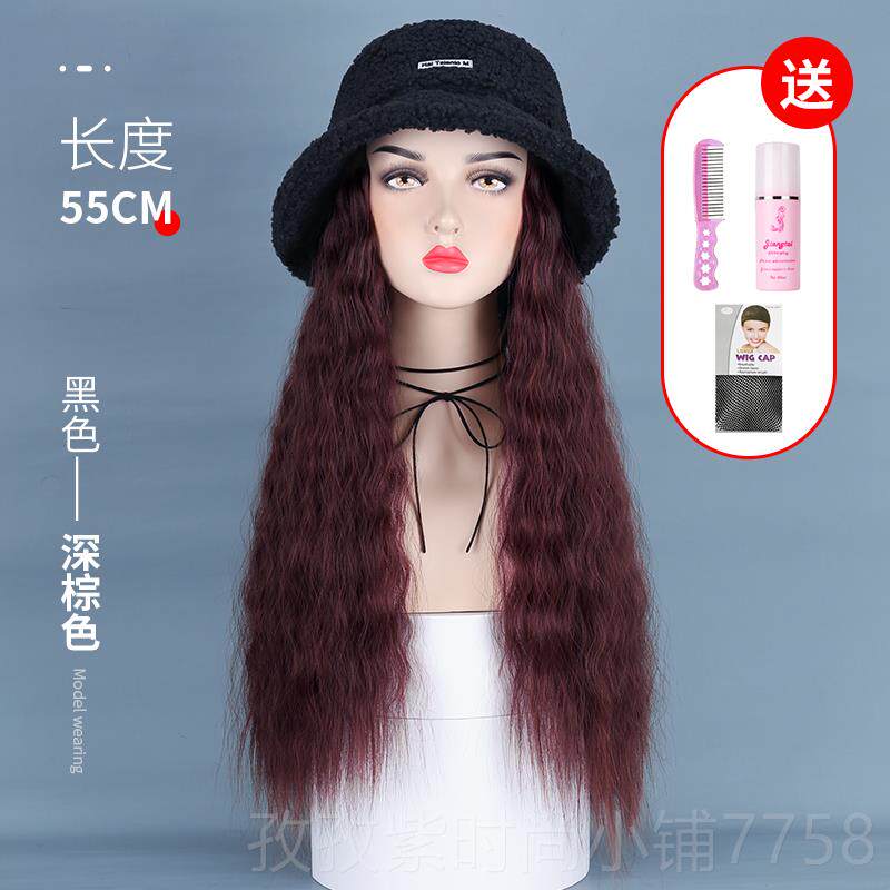 正品假发子一女时尚夫长卷发羊羔体毛绒渔帽子羊毛卷帽假发盆帽可