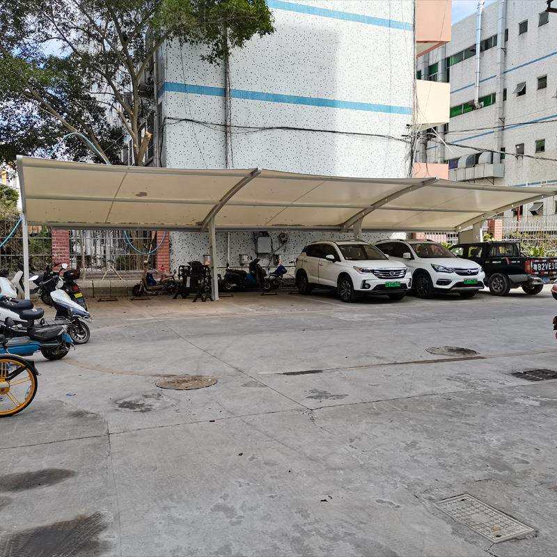景观张拉膜结构工程停车棚PVDF白色建筑膜材停车蓬设计安装遮阳棚