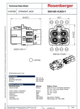 罗森伯格 四腔线端连接器E6K10A-1CAZ5-Z HMTD 转Molex34791-0040
