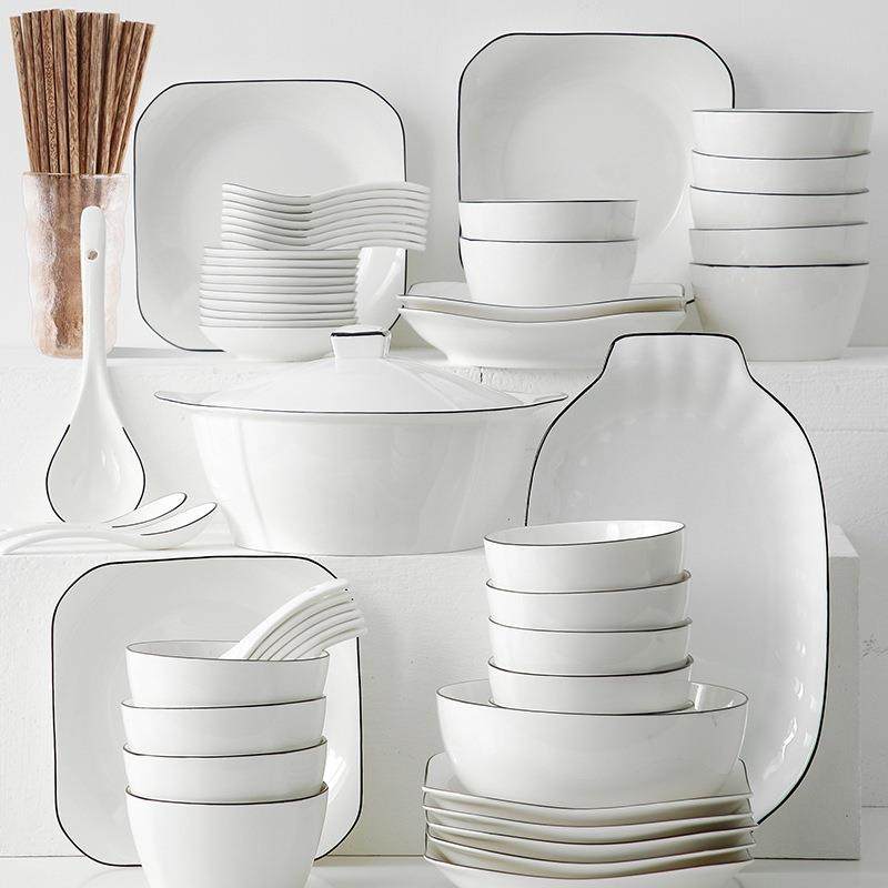 十人餐具套装乔迁碗盘碗筷碗具简约新婚送礼陶瓷盘子成套碗碟家用