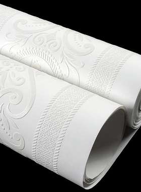 白色仿硅藻泥墙纸竖条纹欧式卧室客厅海吉布墙布海基布无纺布壁纸