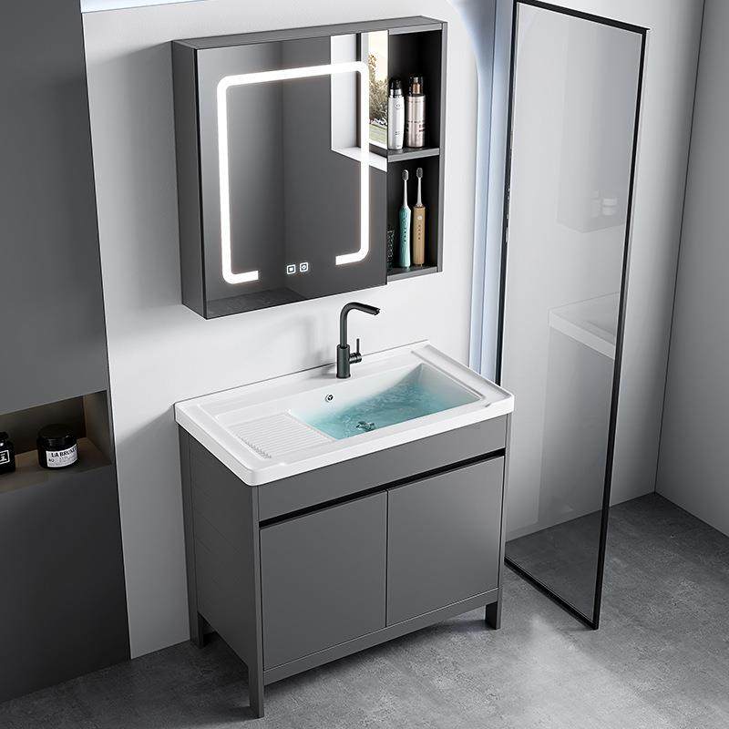 落地式太空铝浴室柜组合阳台一体洗衣盆带搓板水池水槽陶瓷超深