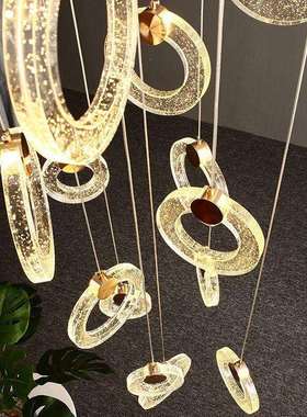 楼梯间吊灯隔楼别墅公寓复式跃层loft现代简约挑空客厅水晶长吊灯