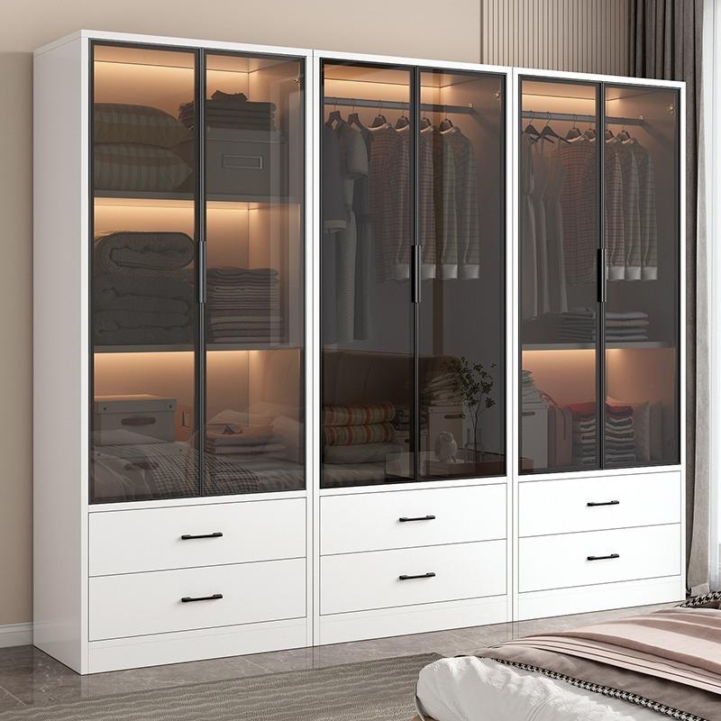 衣柜家用现代轻奢柜子儿童玻璃门经济型出租房卧室小户型衣橱