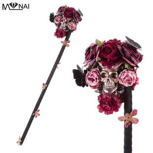 lolita权杖暗黑哥特骷髅玫瑰花魔女魔法棒手杖拍照万圣节道具