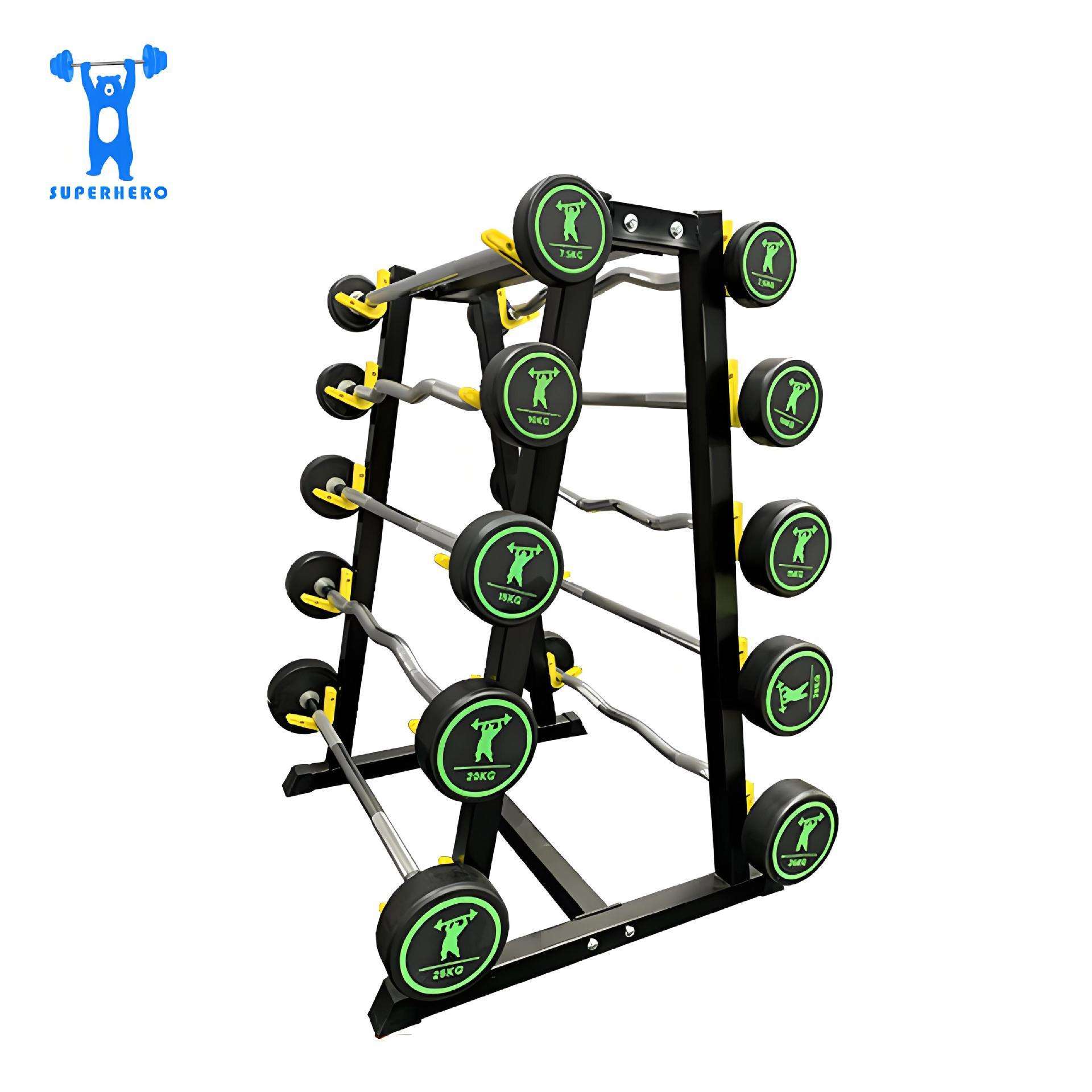圆头固定杠铃直杆曲杆哑铃橡胶包健身器材家用深蹲提臀架套装