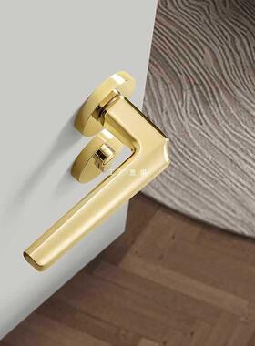 铜拉丝门锁室内卧室木门锁简约静音磁吸门把手房间分体锁