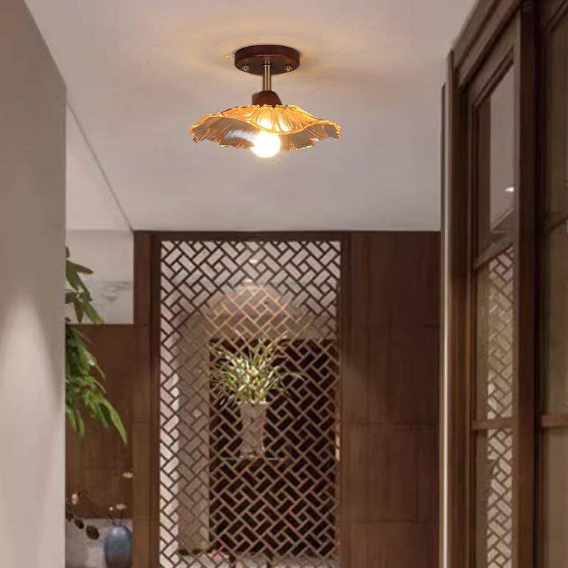 中古风过道灯新中式吸顶灯胡桃色实木个性入户复古阳台灯