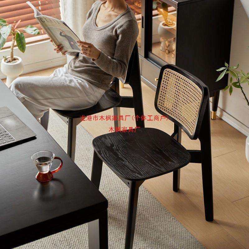 实木餐椅家用餐桌椅子意式中古餐厅休闲简约商用复古藤编靠背凳子,电子元器件市场,其它元器件,淘宝优惠券,粉丝福利购,淘宝优惠卷