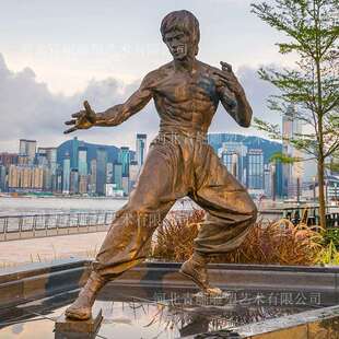 李小龙双节棍功夫武打术铸铜人物雕塑跆拳道步行商业街景观雕像