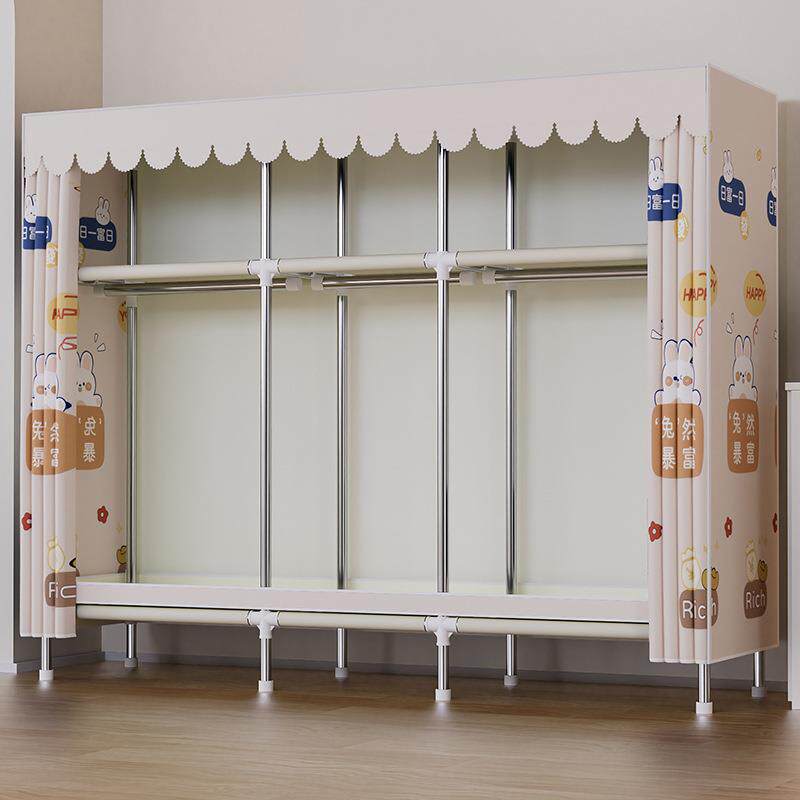 简易衣柜家用卧室结实耐用全钢架加粗加厚组装布衣柜出租房用衣橱